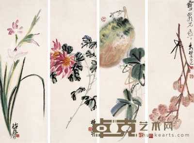 来楚生 花卉 镜心（四开） 65×21cm×4